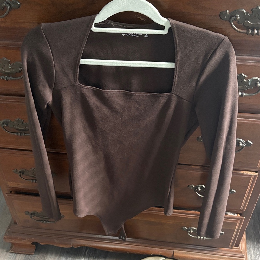 Abercrombie & Fitch Soft A&F Collection Brown Long-Sleeve Square-Neck Top